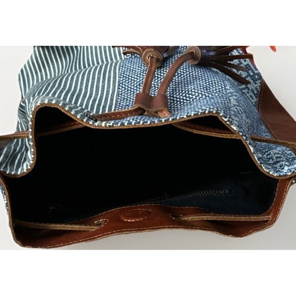 J. Jill Leather Fabric Bucket Large Tote Bag Boho Bag Brown Blue White - Picture 6 of 12